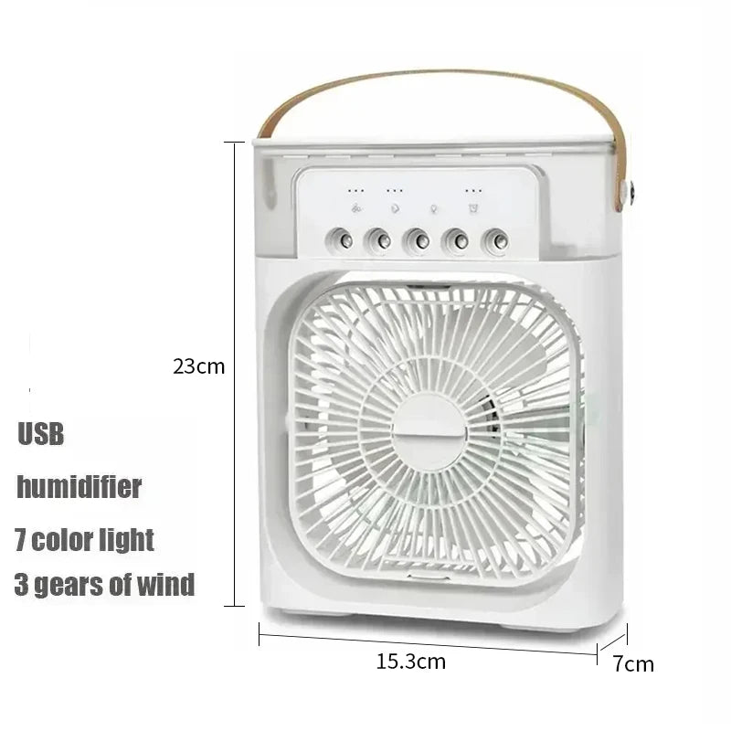 Portable Desktop Cooling Fan with Mist & Mood Light – USB Rechargeable Air Humidifier
