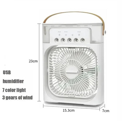 Portable Desktop Cooling Fan with Mist & Mood Light – USB Rechargeable Air Humidifier
