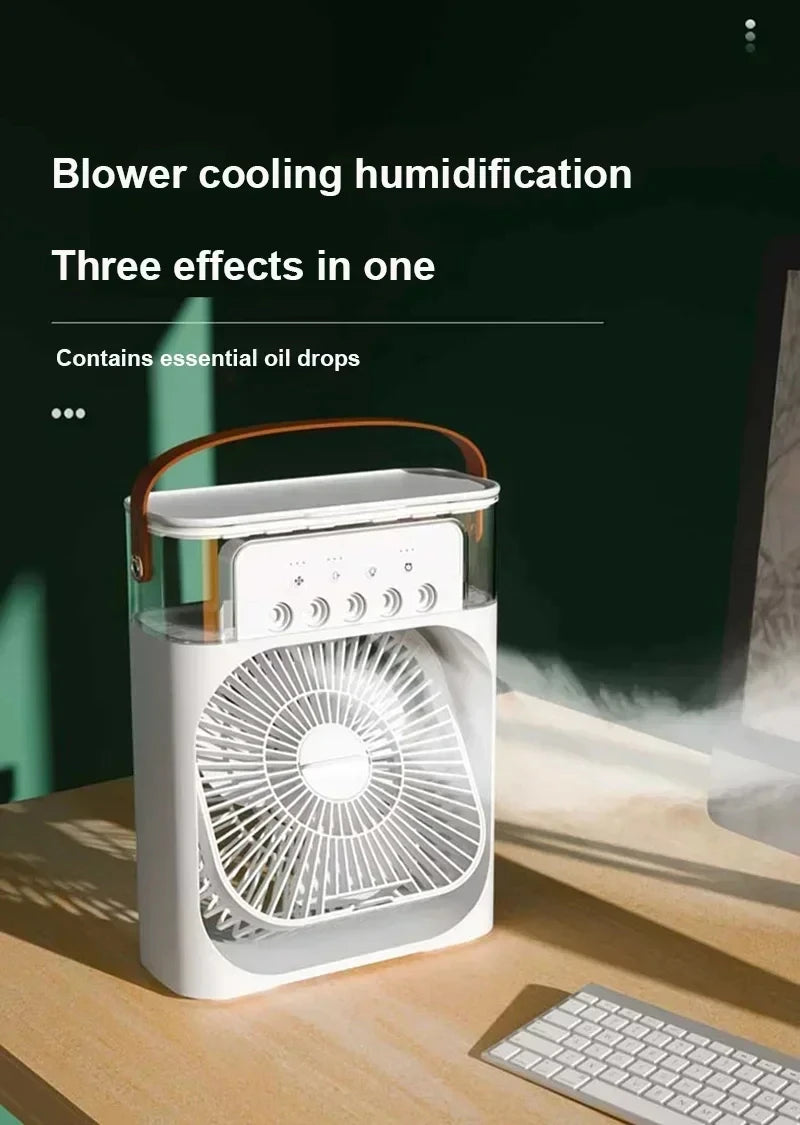 Portable Desktop Cooling Fan with Mist & Mood Light – USB Rechargeable Air Humidifier