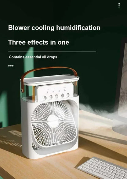 Portable Desktop Cooling Fan with Mist & Mood Light – USB Rechargeable Air Humidifier