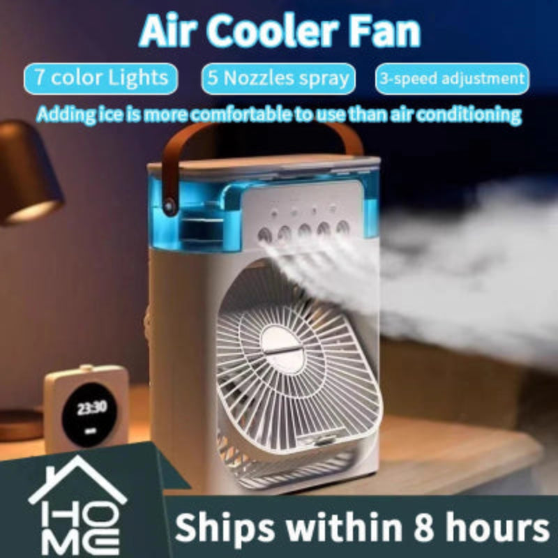 Portable Desktop Cooling Fan with Mist & Mood Light – USB Rechargeable Air Humidifier