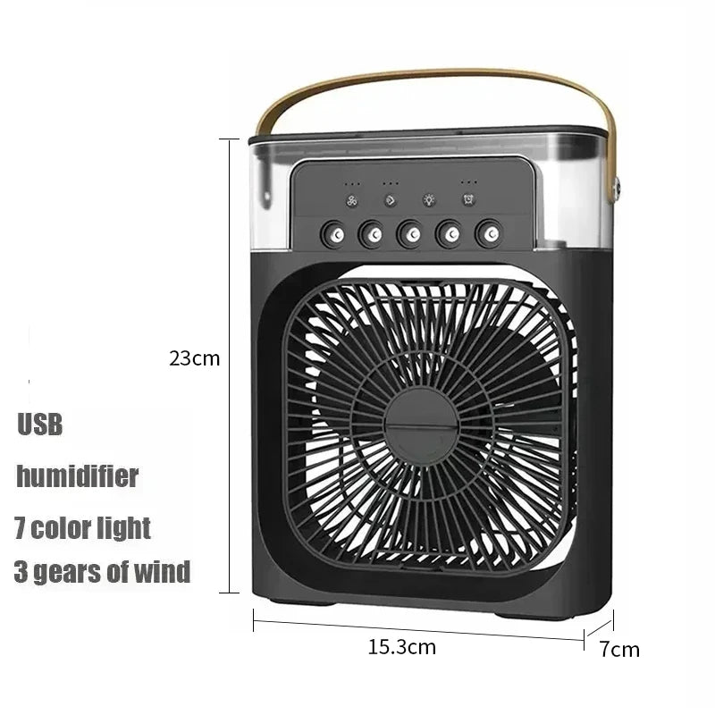 Portable Desktop Cooling Fan with Mist & Mood Light – USB Rechargeable Air Humidifier